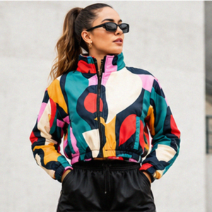 Abstract Wave Cropped Parka