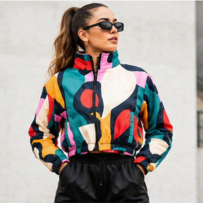 Abstract Wave Cropped Parka