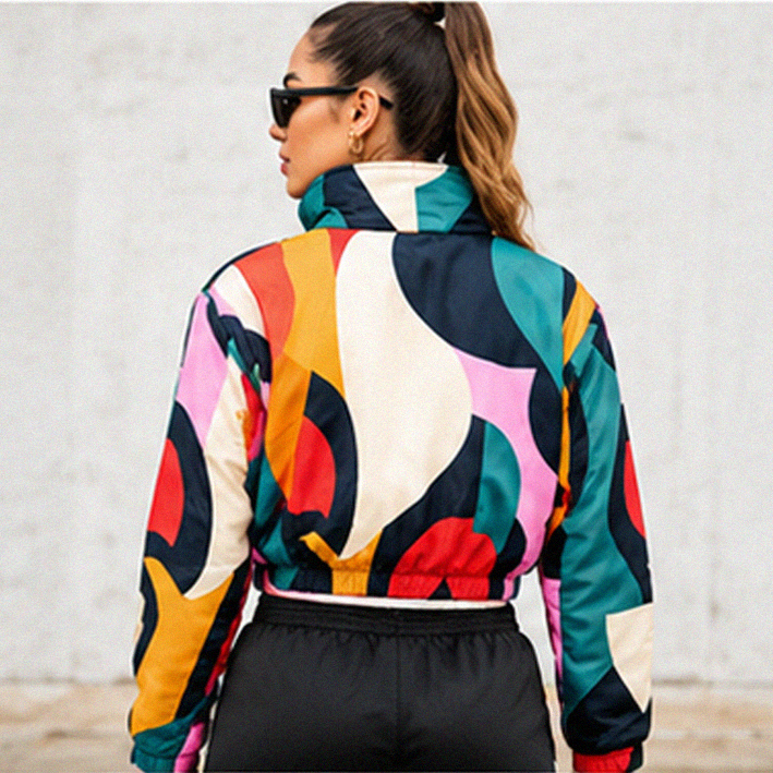 Abstract Wave Cropped Parka - Image 2